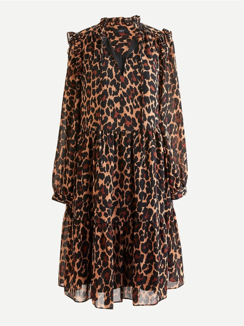 J. Crew Tie-neck tiered dress in leopard crinkle chiffon!  XL